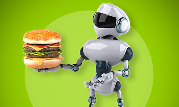 Small robot serving burger